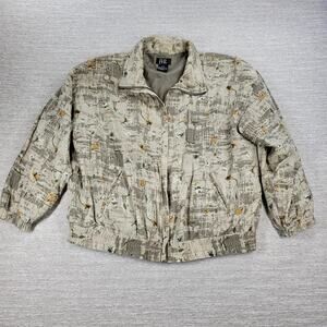 Vtg EVR Silk Bomber Jacket Womens XL Green Floral Tulips Camo Zip Up Streetwear